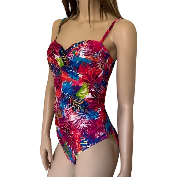 George One Piece Swimsuit Embedded Padded Bra Ruching Cross Over Cups Tiki - Picture 6 of 15